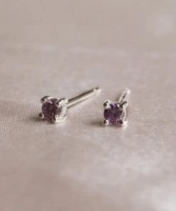 Astrid & Miyu February Birthstone Stud Earrings In Silver With Amethyst CZ