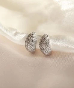 Astrid & Miyu Glimmer Bold Pave Huggies In Silver 9 Astrid & Miyu Glimmer Bold Pave Huggies In Silver