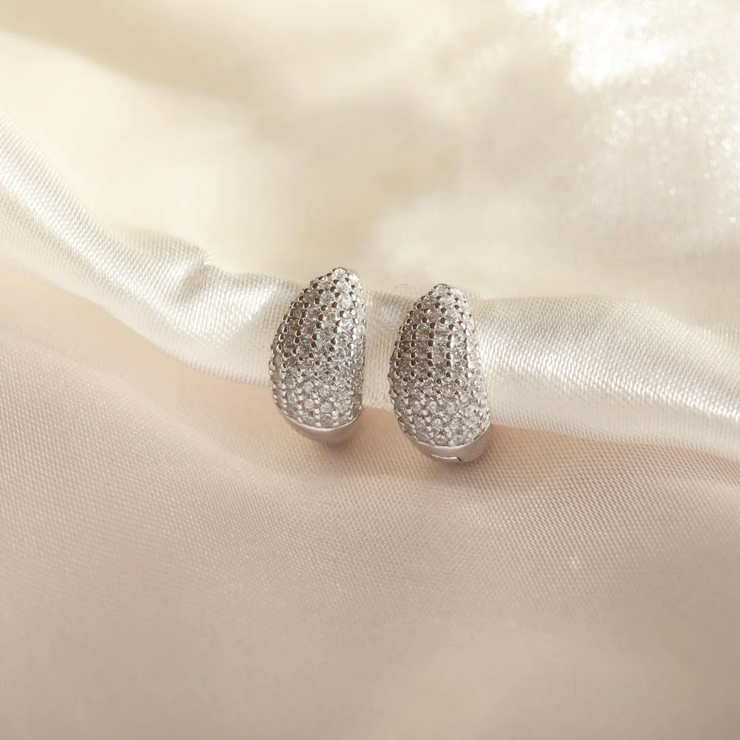 Astrid & Miyu Glimmer Bold Pave Huggies In Silver 5 Astrid & Miyu Glimmer Bold Pave Huggies In Silver