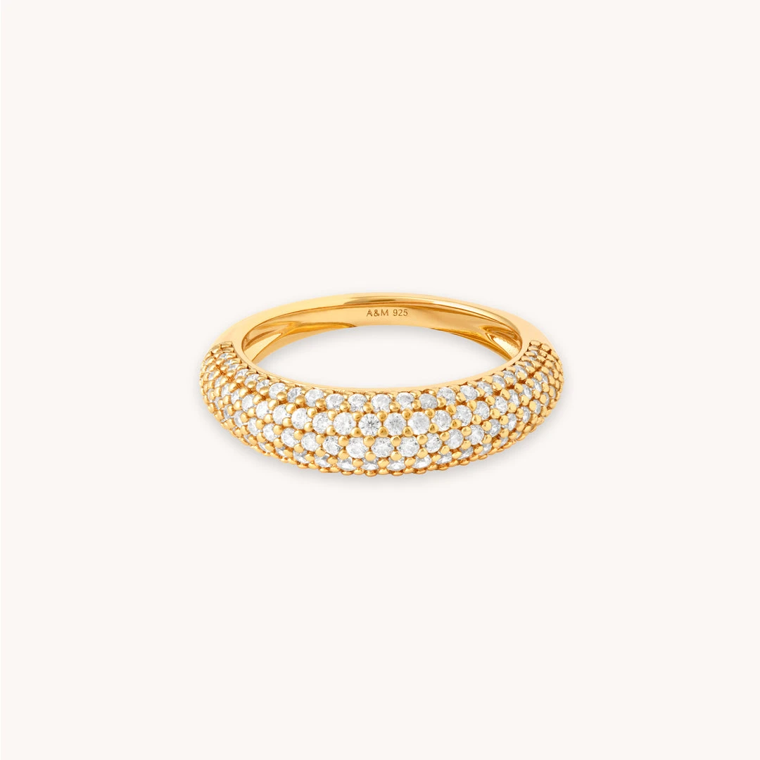 Astrid & Miyu Glimmer Pave Dome Ring In Gold 3 Astrid & Miyu Glimmer Pave Dome Ring In Gold