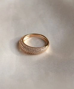 Astrid & Miyu Glimmer Pave Dome Ring In Gold 9 Astrid & Miyu Glimmer Pave Dome Ring In Gold