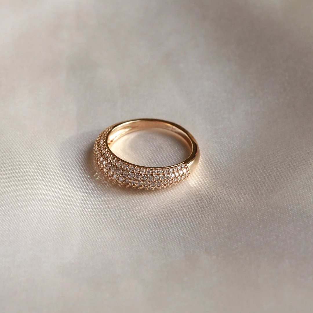 Astrid & Miyu Glimmer Pave Dome Ring In Gold 5 Astrid & Miyu Glimmer Pave Dome Ring In Gold