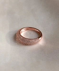 Astrid & Miyu Glimmer Pave Dome Ring In Rose Gold
