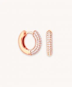 Astrid & Miyu Glimmer Pave Huggies In Rose Gold Earrings