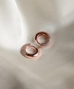 Astrid & Miyu Glimmer Pave Huggies In Rose Gold Earrings