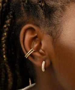 Astrid & Miyu Earrings Glimmer Pave Huggies In Gold