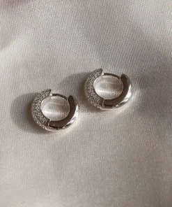 Astrid & Miyu Glimmer Pave Huggies In Silver 8 Astrid & Miyu Glimmer Pave Huggies In Silver