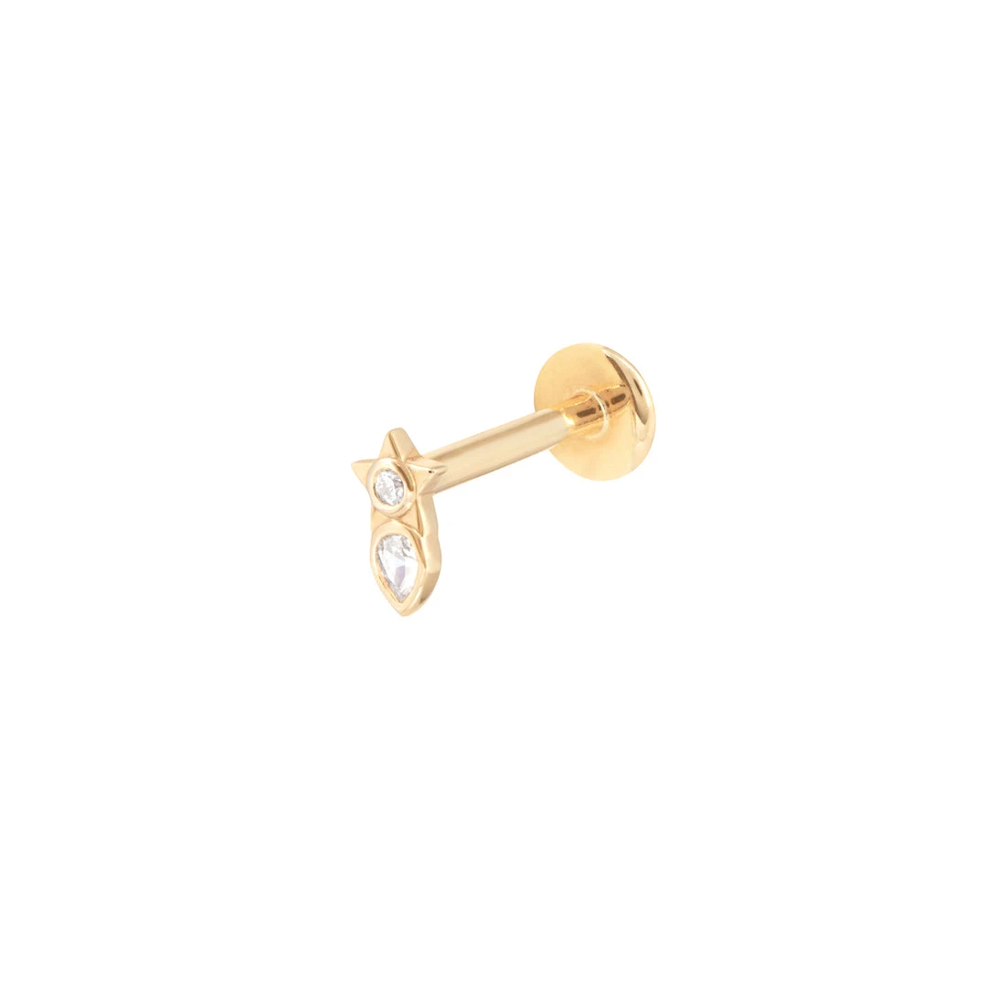 Astrid & Miyu Solid Gold Crystal Star Piercing Stud 3 Astrid & Miyu Solid Gold Crystal Star Piercing Stud