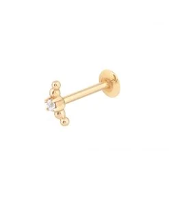 Astrid & Miyu Beaded Curved Piercing Stud In Solid Gold