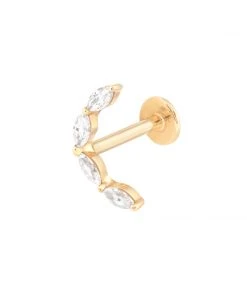 Astrid & Miyu Solid Gold Crystal Curved Piercing Stud Earrings