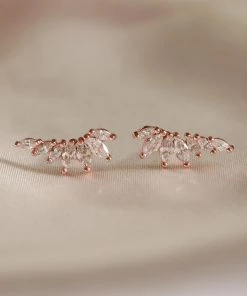 Astrid & Miyu Glimmer Navette Stud Earrings In Rose Gold