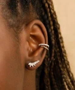 Astrid & Miyu Glimmer Navette Stud Earrings In Silver