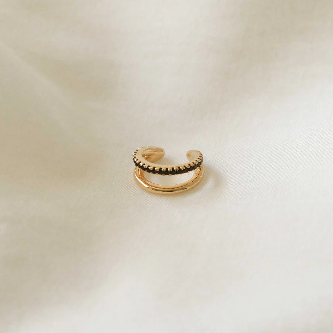 Astrid & Miyu Illusion Black Crystal Ear Cuff In Gold Sale 5 Astrid & Miyu Illusion Black Crystal Ear Cuff In Gold Sale