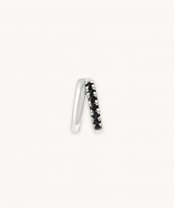 Astrid & Miyu Sale Illusion Black Crystal Hoop 6.5mm In Silver