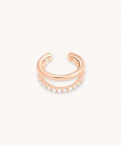 Astridandmiyu Earrings Illusion Crystal Ear Cuff In Rose Gold