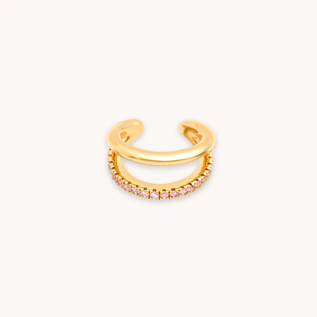 Astrid & Miyu Illusion Pink Ear Cuff In Gold 3 Astrid & Miyu Illusion Pink Ear Cuff In Gold