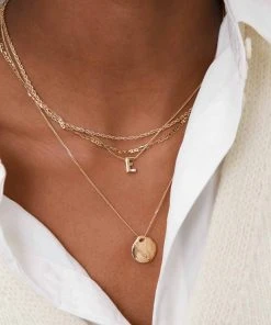 Astrid & Miyu E Initial Pendant Necklace In Gold With E Pendant Necklaces 10 Astrid & Miyu E Initial Pendant Necklace In Gold With E Pendant Necklaces