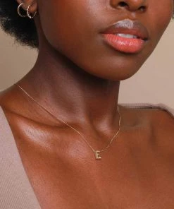 Astrid & Miyu E Initial Pendant Necklace In Gold With E Pendant Necklaces