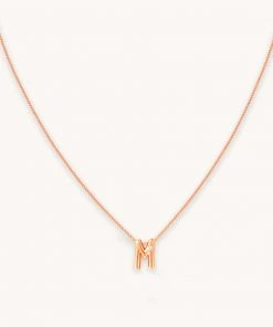 Astrid & Miyu M Initial Pendant Necklace In Rose Gold With M Pendant Necklaces