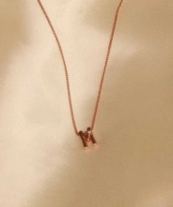 Astrid & Miyu M Initial Pendant Necklace In Rose Gold With M Pendant Necklaces
