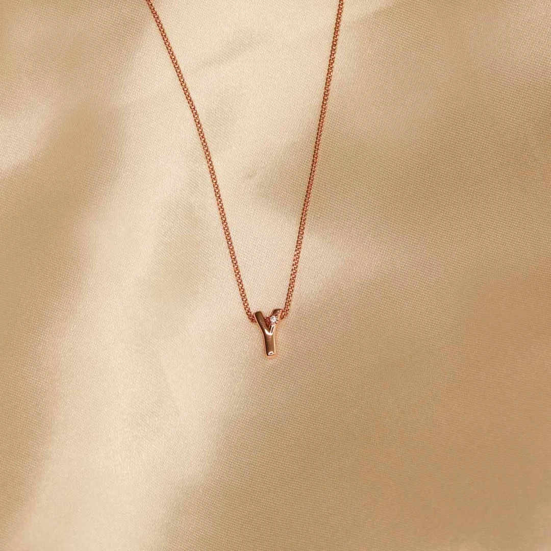 Astrid & Miyu Y Initial Pendant Necklace In Rose Gold With Y 4 Astrid & Miyu Y Initial Pendant Necklace In Rose Gold With Y
