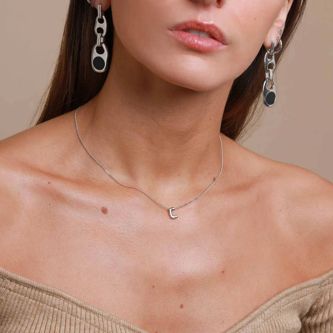 Astrid & Miyu Pendant Necklaces C Initial Pendant Necklace In Silver With C 4 Astrid & Miyu Pendant Necklaces C Initial Pendant Necklace In Silver With C