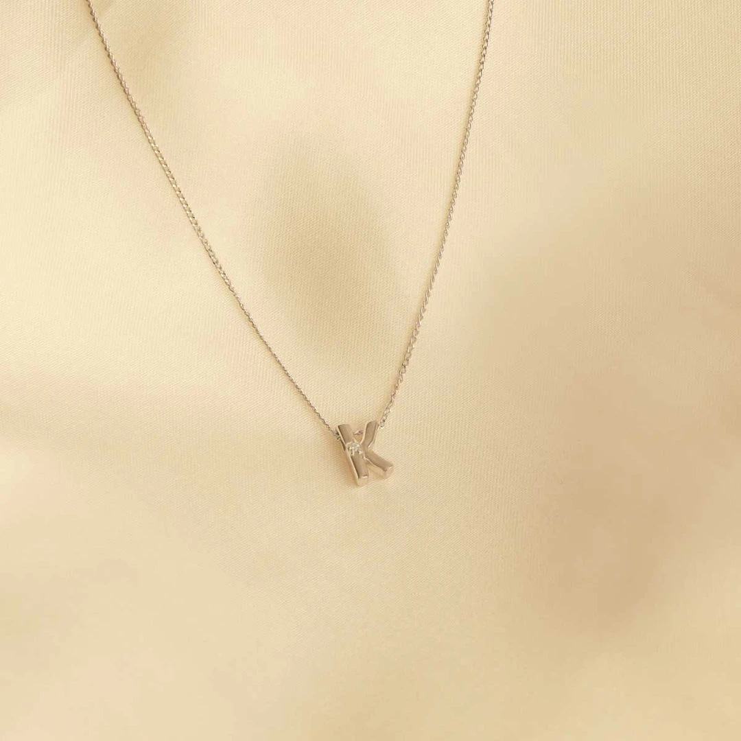 Astrid & Miyu Pendant Necklaces K Initial Pendant Necklace In Silver With K 4 Astrid & Miyu Pendant Necklaces K Initial Pendant Necklace In Silver With K