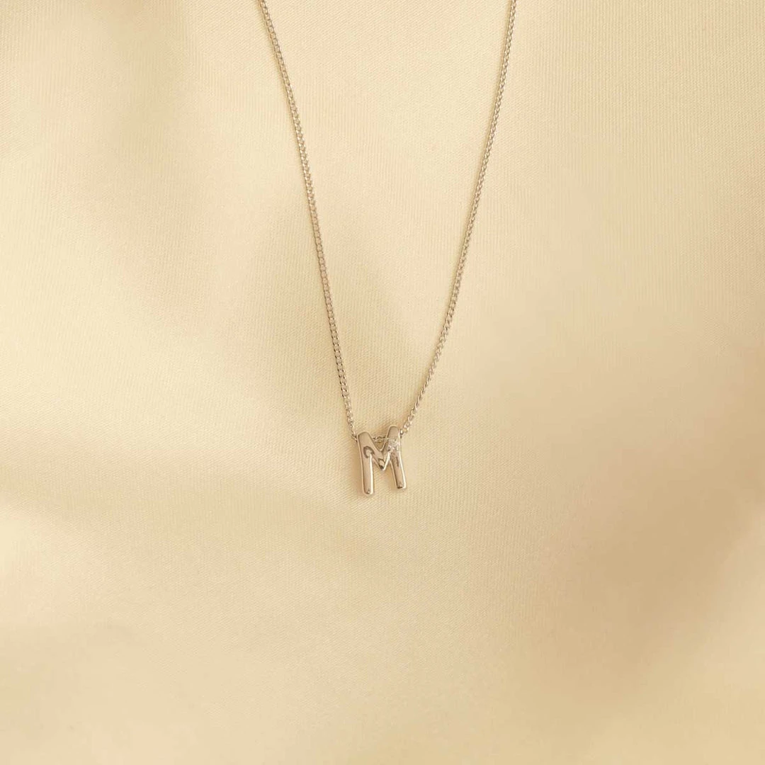 Astrid & Miyu M Initial Pendant Necklace In Silver With M 5 Astrid & Miyu M Initial Pendant Necklace In Silver With M