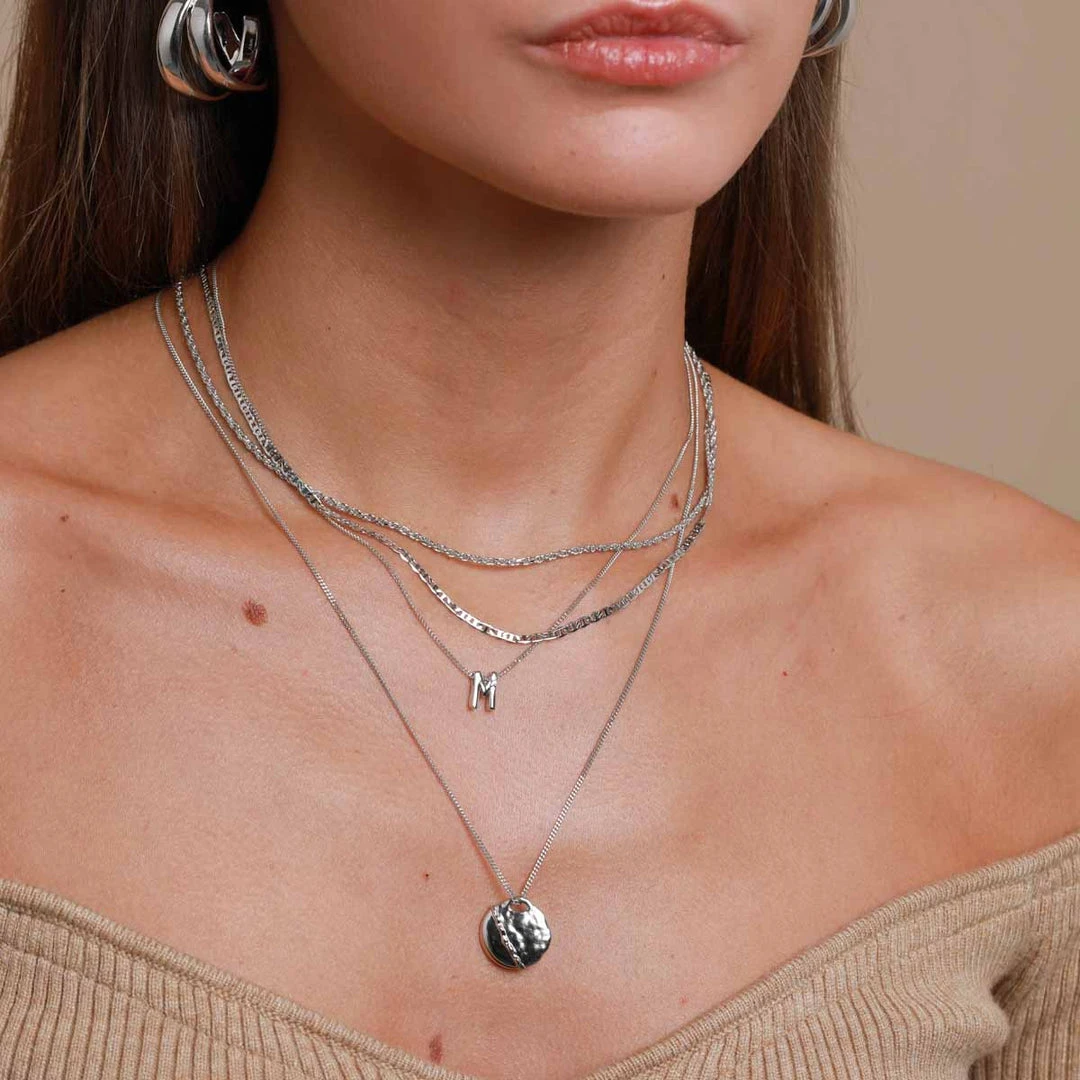 Astrid & Miyu M Initial Pendant Necklace In Silver With M 6 Astrid & Miyu M Initial Pendant Necklace In Silver With M