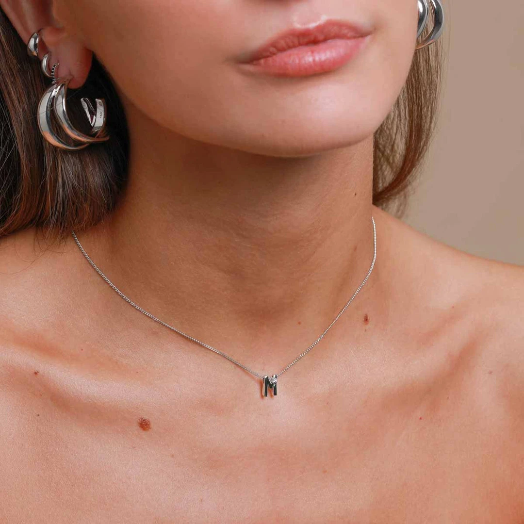 Astrid & Miyu M Initial Pendant Necklace In Silver With M 7 Astrid & Miyu M Initial Pendant Necklace In Silver With M