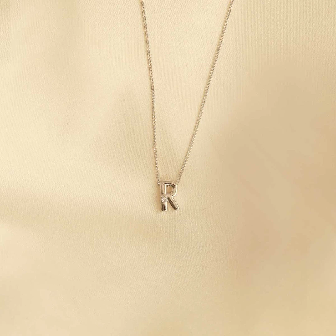 Astrid & Miyu R Initial Pendant Necklace In Silver With R Pendant Necklaces 4 Astrid & Miyu R Initial Pendant Necklace In Silver With R Pendant Necklaces