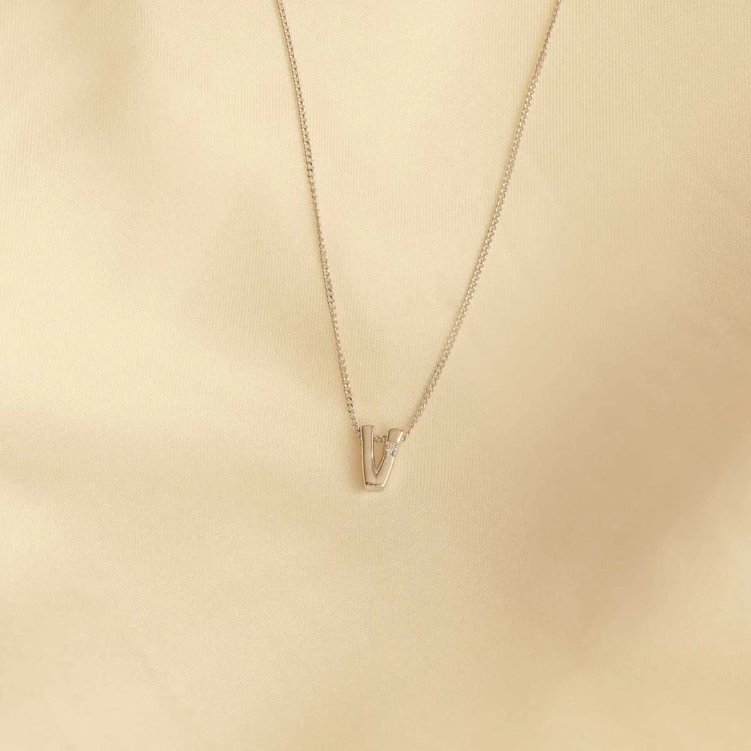 Astrid & Miyu Pendant Necklaces V Initial Pendant Necklace In Silver With V 4 Astrid & Miyu Pendant Necklaces V Initial Pendant Necklace In Silver With V