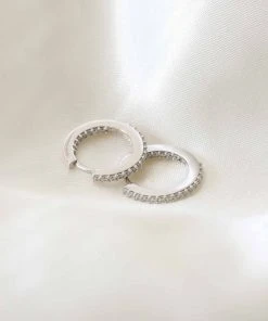 Astrid & Miyu Earrings Iridescent Crystal Hoops In Silver