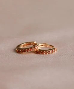 Astrid & Miyu Birthstone Earrings January Birthstone Huggies In Gold With Garnet CZ