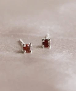 Astrid & Miyu Birthstone Earrings January Birthstone Stud Earrings In Silver With Garnet CZ