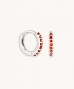 Astrid & Miyu January Birthstone Huggies In Silver With Garnet CZ