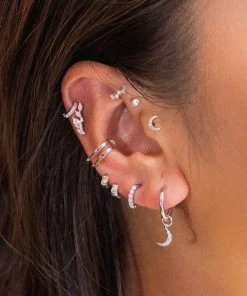 Astrid & Miyu Jewelled Crystal Hoop 6.5mm In Silver Earrings