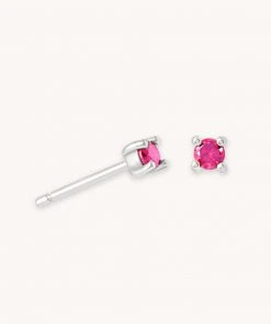 Astrid & Miyu July Birthstone Stud Earrings In Silver With Ruby CZ Birthstone Earrings