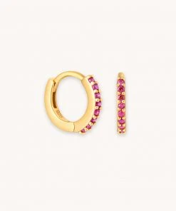 Astrid & Miyu Birthstone Earrings July Birthstone Huggies In Gold With Ruby CZ
