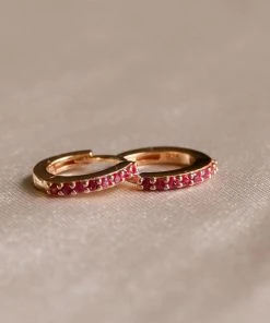 Astrid & Miyu Birthstone Earrings July Birthstone Huggies In Gold With Ruby CZ 8 Astrid & Miyu Birthstone Earrings July Birthstone Huggies In Gold With Ruby CZ