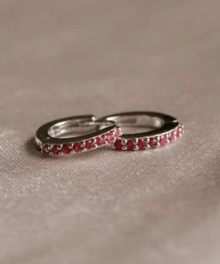Astrid & Miyu Birthstone Earrings July Birthstone Huggies In Silver With Ruby CZ