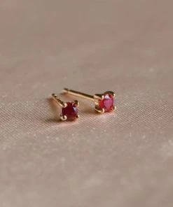 Astrid & Miyu Birthstone Earrings July Birthstone Stud Earrings In Gold With Ruby CZ