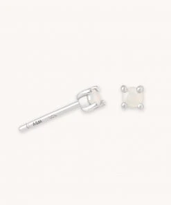 Astrid & Miyu June Birthstone Stud Earrings In Silver With Moonstone CZ