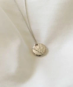 Astrid & Miyu Molten Coin Pendant Necklace In Silver Necklaces