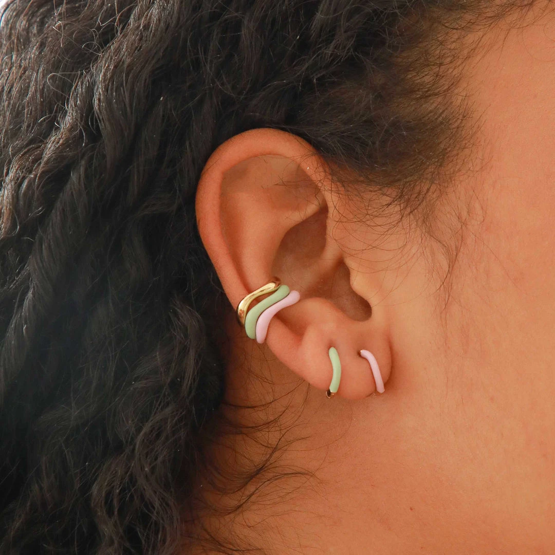 Astrid & Miyu Wave Mint Enamel Huggies In Gold New In 7 Astrid & Miyu Wave Mint Enamel Huggies In Gold New In