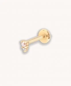 Astrid & Miyu New In Pink Tourmaline & White Topaz Stacking Piercing Stud In Solid Gold