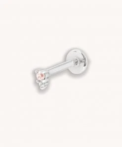 Astrid & Miyu Pink Tourmaline & White Topaz Stacking Piercing Stud In Solid White Gold