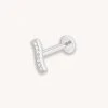 Astrid & Miyu Pave Wave Piercing Stud In Solid White Gold New In