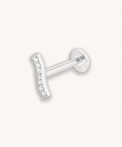 Astrid & Miyu Pave Wave Piercing Stud In Solid White Gold New In