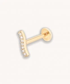 Astrid & Miyu New In Pave Wave Piercing Stud In Solid Gold